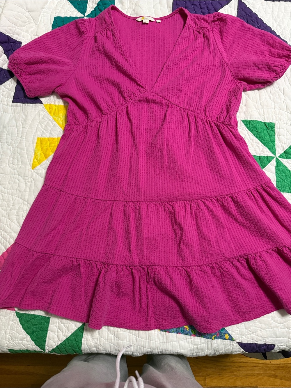 Boden Bright Fuchsia Tiered V-Neck Dress